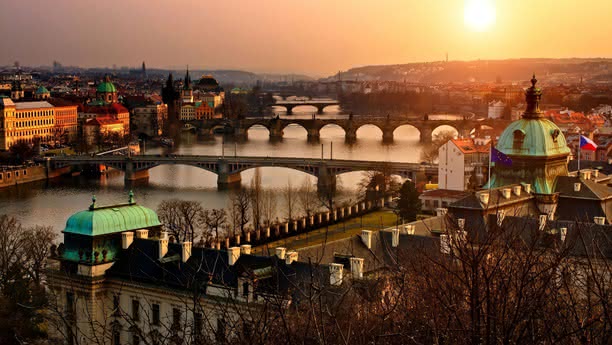 Panorama Prahy mosty přes Vltavu