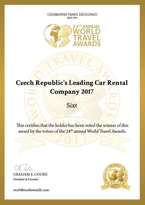 Sixt World Travel Awards certifikát 2017