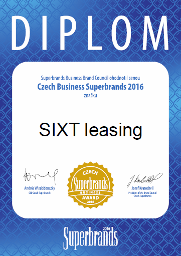 Sixt Czech Business Superbrands certifikát 2016